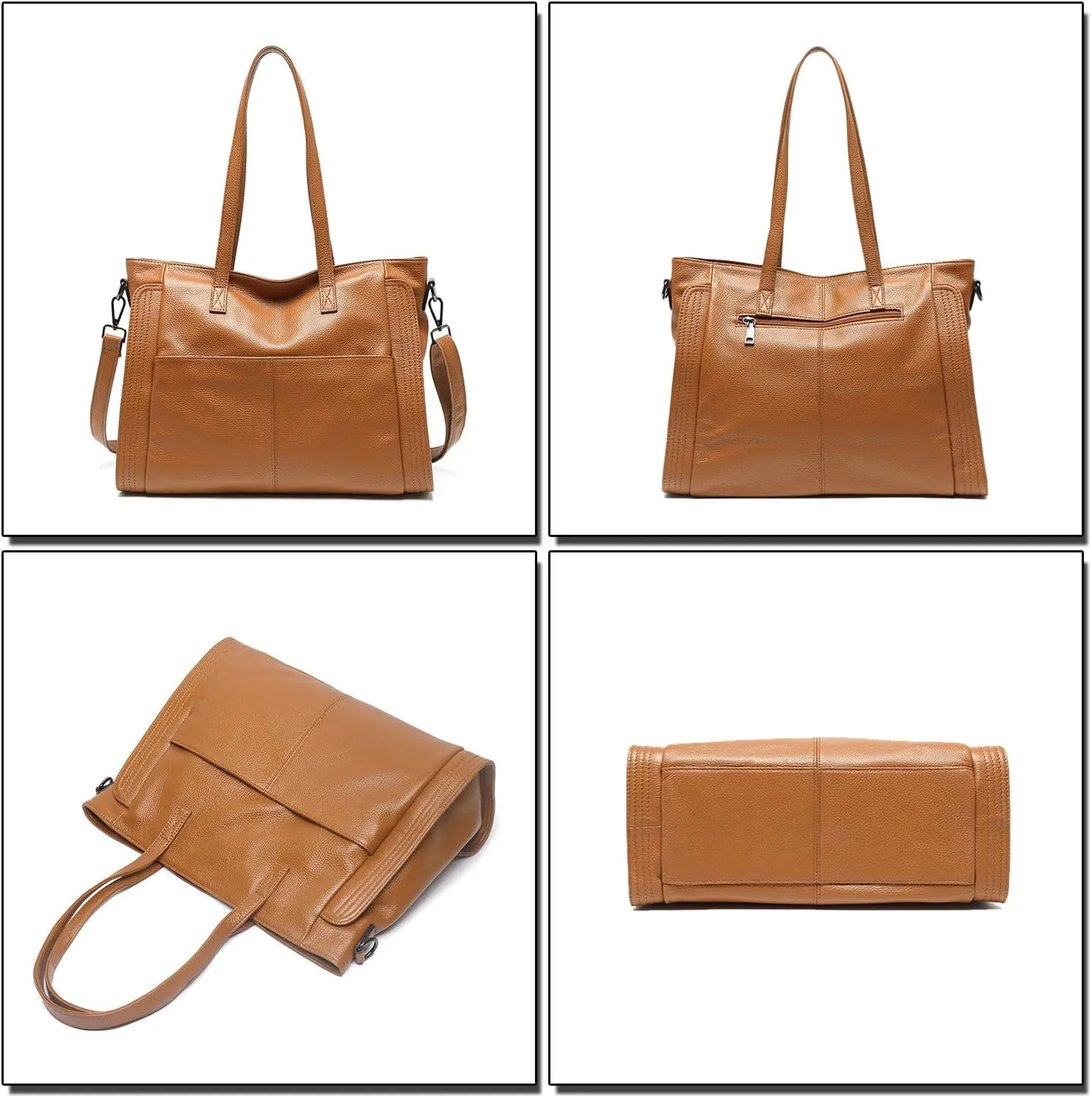 Large Capacity Tote Bag for Women Genuine Leather Solid Color Shoulder Bag Ladies Work Handbag with Simple Design
