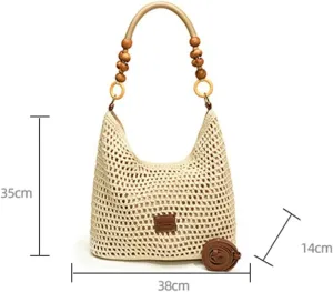 Large Crochet Beach Bag Crochet Purse Boho Beach Bag Vcation Bags Knitted Bags Knit Purses Cute Summer Purses Handbag(Brown,Large)