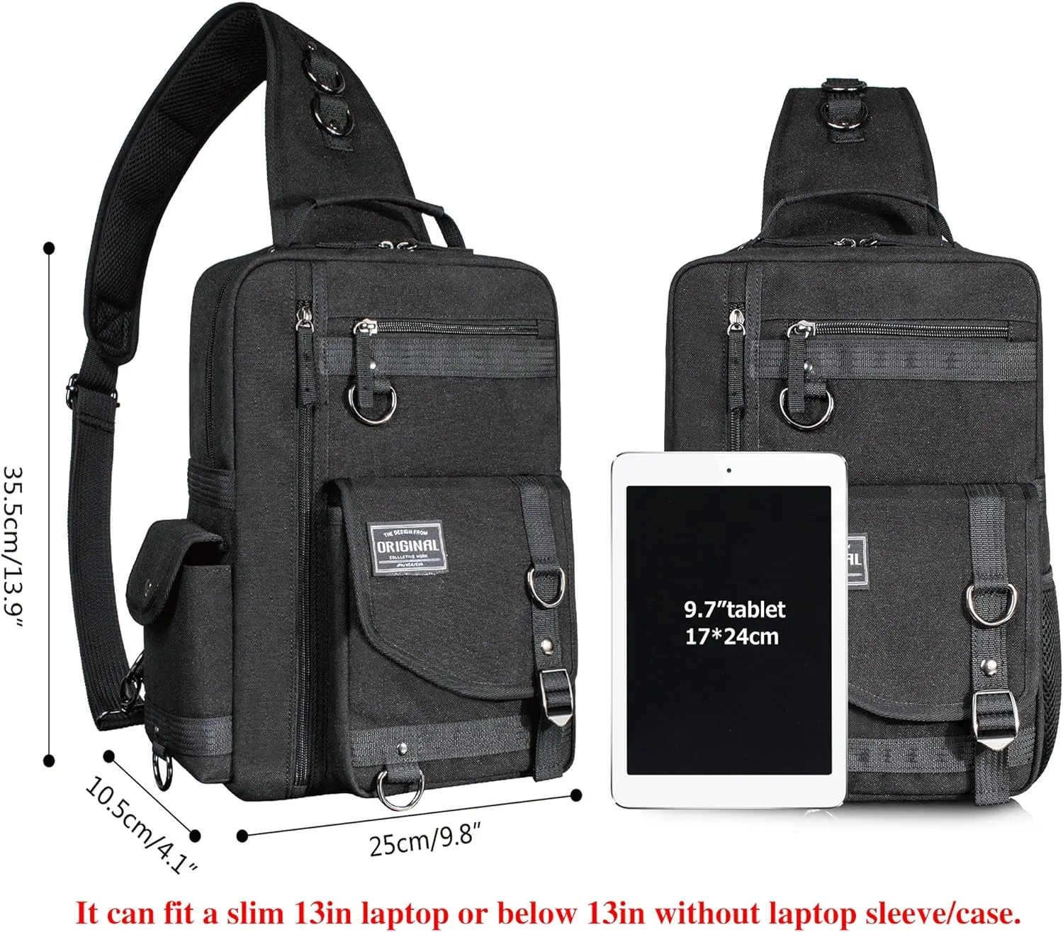 Leaper Messenger Bag Outdoor Cross Body Bag Sling Bag Shoulder Bag Black