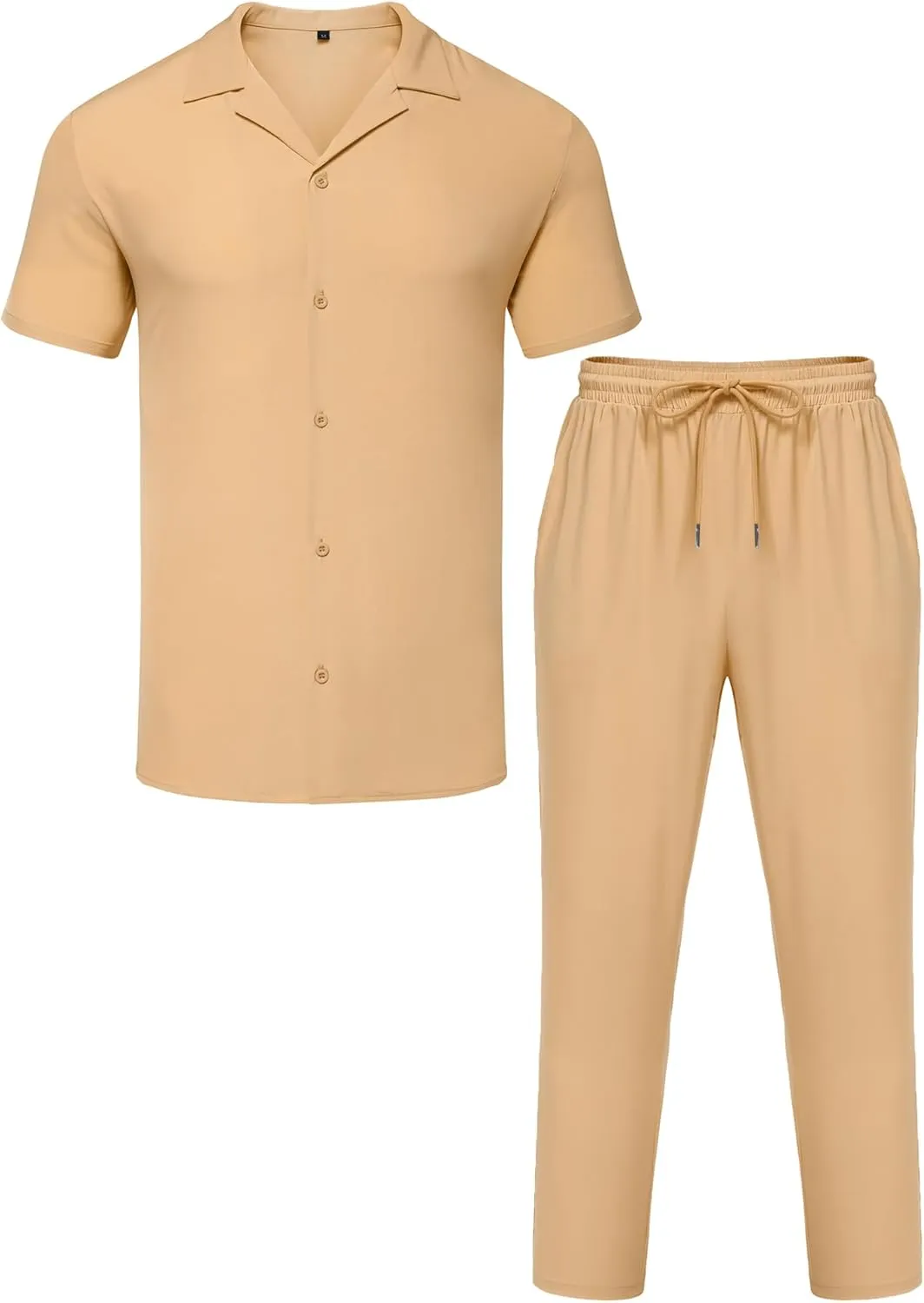 LecGee Men Summer Casual Short Sleeve Pant Sets Solid Button Down Shirt Elastic Pants 2 Piece Outfits Beach Tracksuit