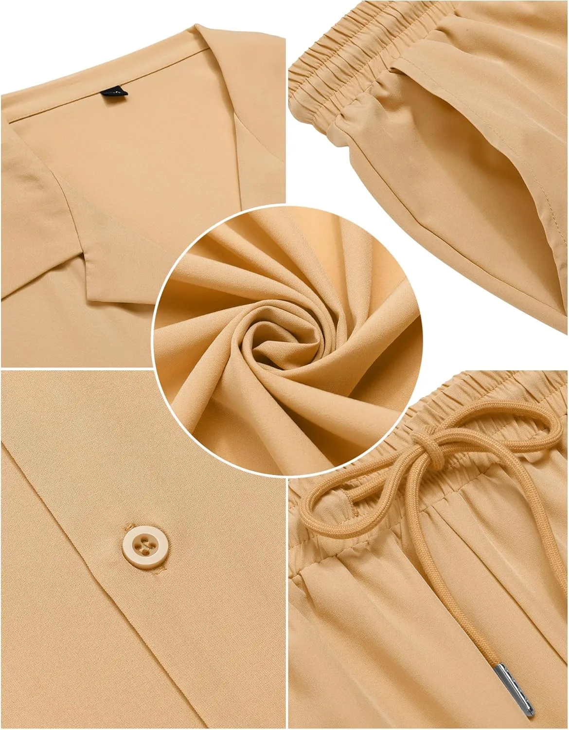 LecGee Men Summer Casual Short Sleeve Pant Sets Solid Button Down Shirt Elastic Pants 2 Piece Outfits Beach Tracksuit