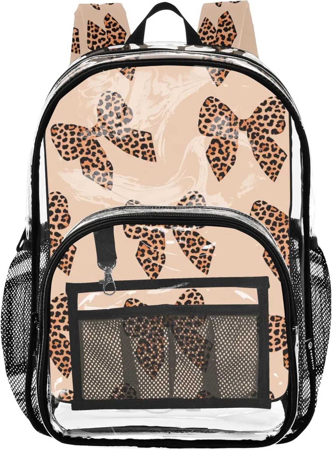Leopard Print Bows Brown Travel Clear Backpack Floral Boys Backpacks for Girls Pvc School Plastic Bookbag
