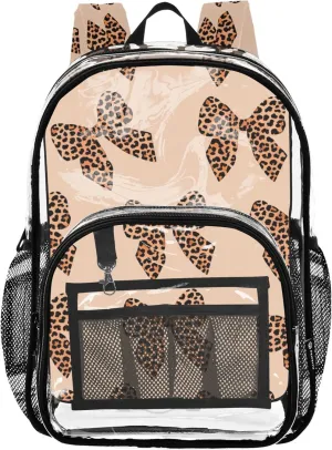 Leopard Print Bows Brown Travel Clear Backpack Floral Boys Backpacks for Girls Pvc School Plastic Bookbag