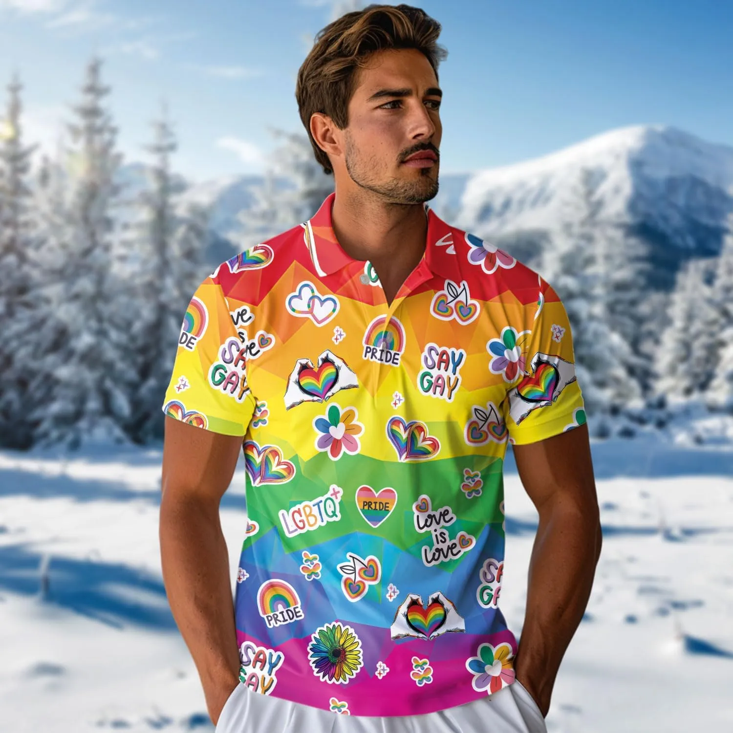 LGBT Golf Shirt Men Funny Golf Polos for Men Dry Fit- Pride Day Golf Polo Shirts Hawaiian Polo Golf Outfits (MP_PL_25)