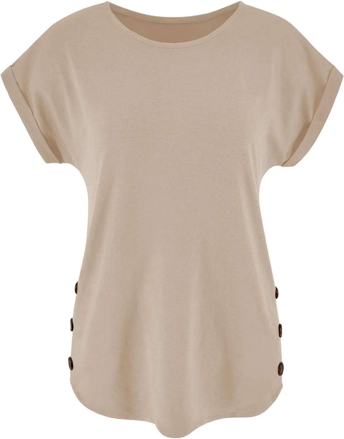 Limerose Women's Short Sleeve Tops Crew Neck Side Button Shirts Casual Loose Fit T-Shirt