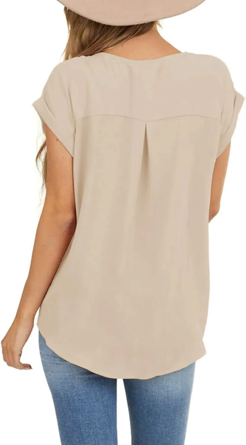 Limerose Women's Short Sleeve Tops Crew Neck Side Button Shirts Casual Loose Fit T-Shirt