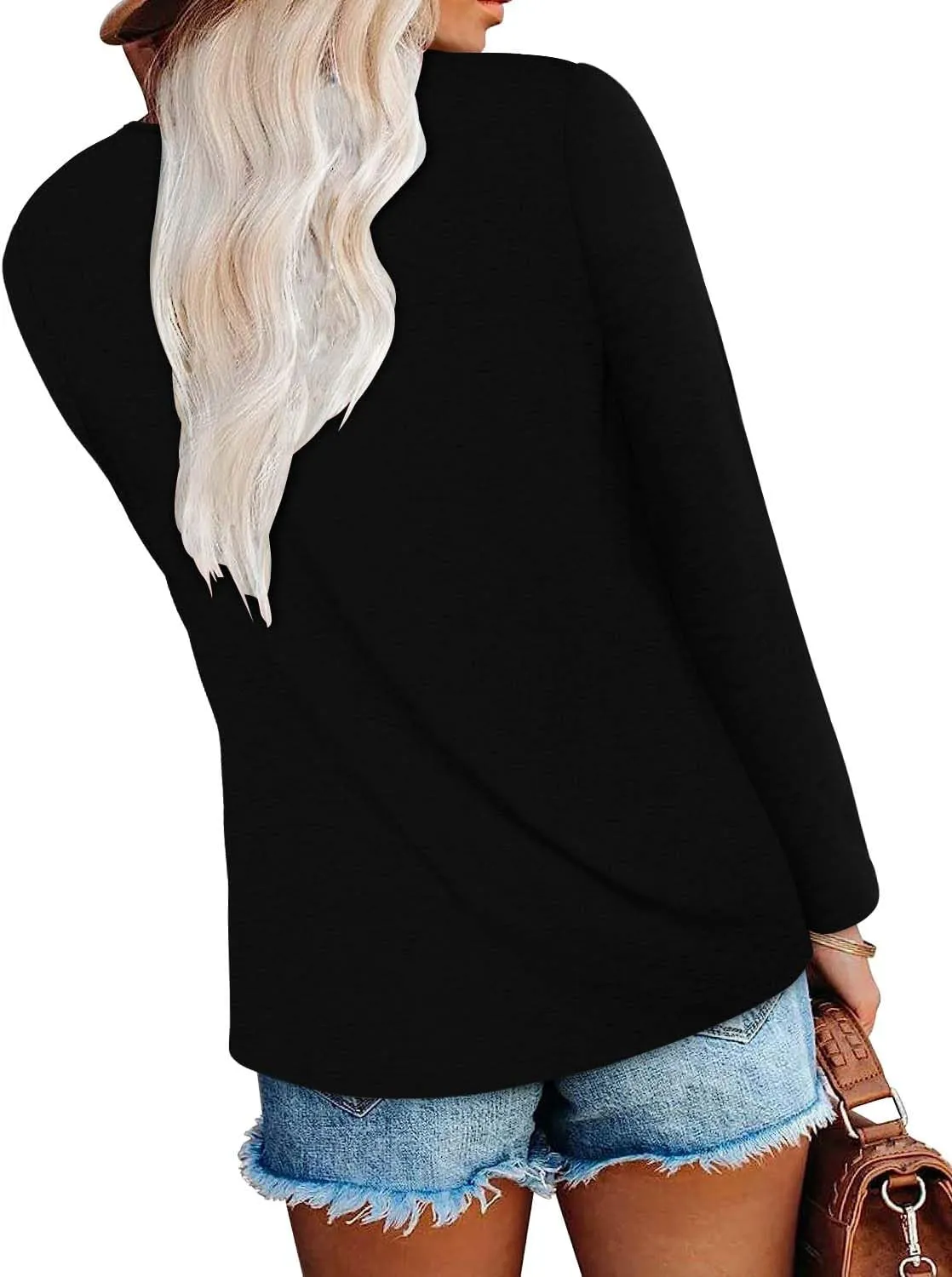 Long Sleeve Shirts for Women Fashion V Neck Basics Casual Top Fitted Tunic Tops