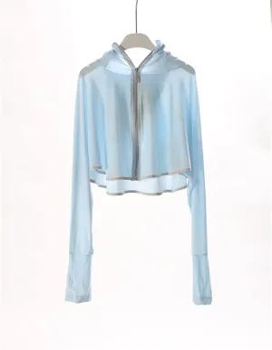 Long Sleeve Sun Shirt Hiking, Ice Silk Thin Section, Cardigan Hooded Sunscreen, Blue, One Size,Sun Protection Quick Dry Shirts