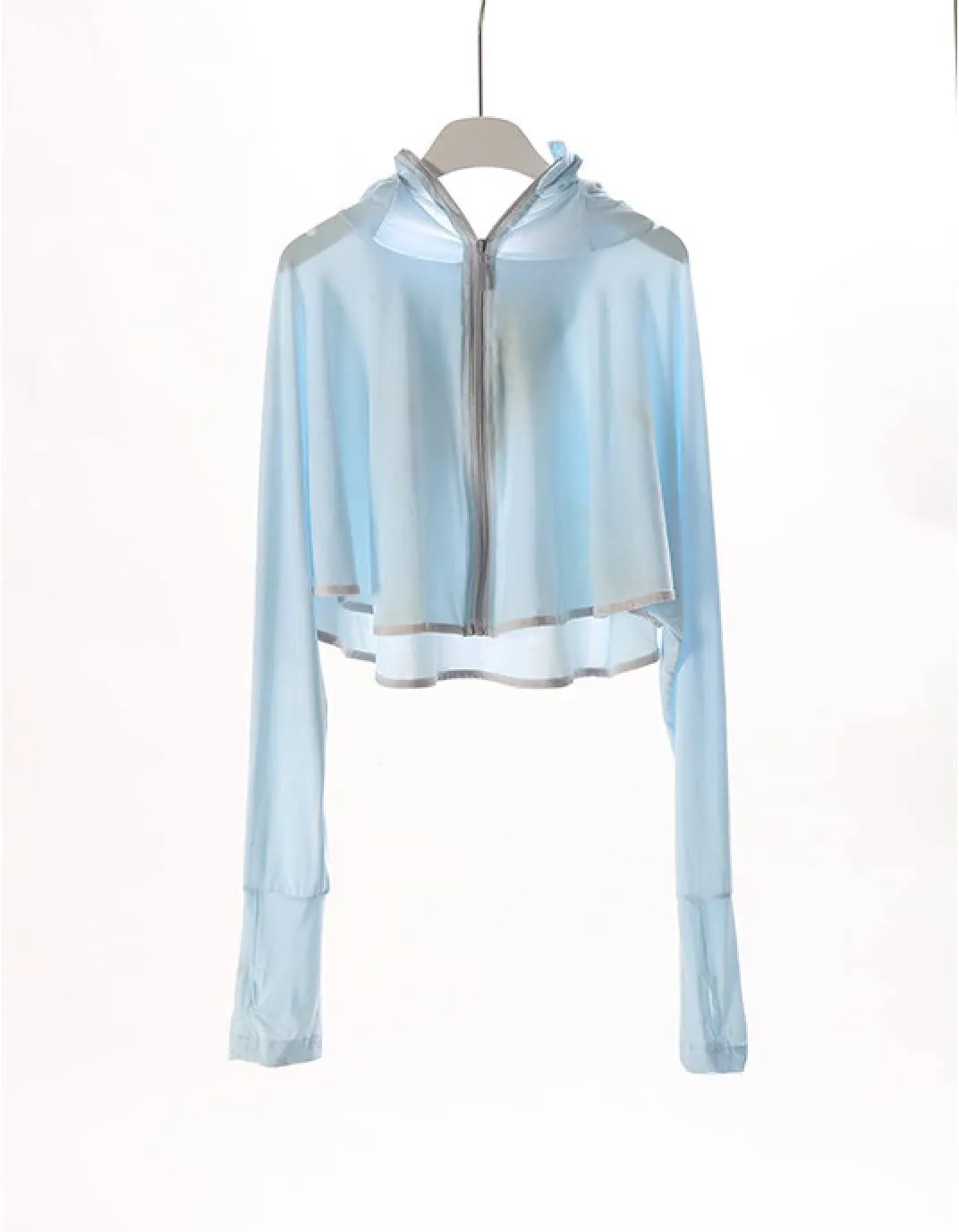 Long Sleeve Sun Shirt Hiking, Ice Silk Thin Section, Cardigan Hooded Sunscreen, Blue, One Size,Sun Protection Quick Dry Shirts