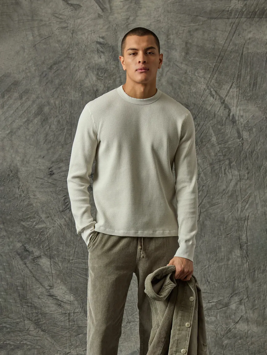 Long Sleeve Waffle Crew Tee - Ash