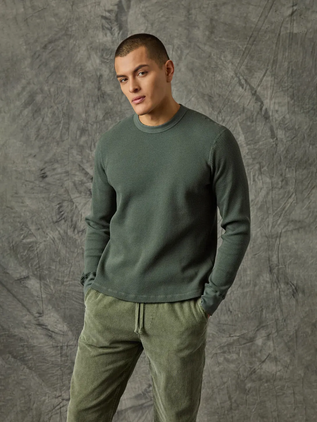 Long Sleeve Waffle Crew Tee - Basil
