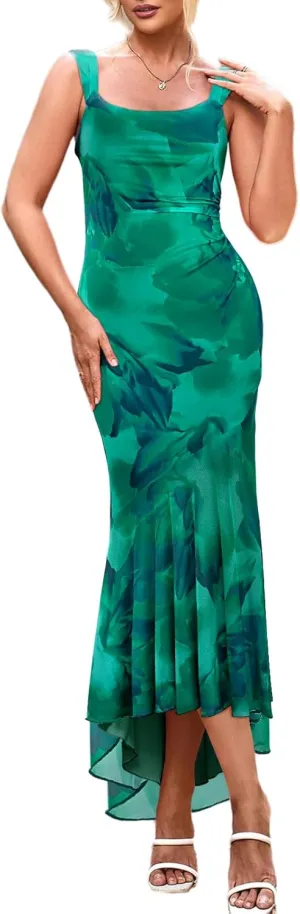 Lrady Women's Sleeveless Ruffle Cocktail Party Maxi Bodycon Vacation Dresses Long Formal Wedding Guest Dress