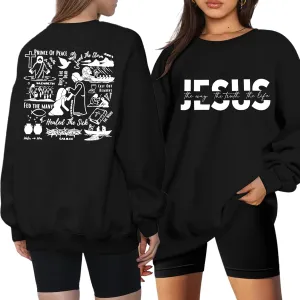 LUKYCILD Christian Sweatshirts for Women Jesus Sweatshirt Jesus Faith Inspirational Shirts Oversized Graphic Pullover Tops
