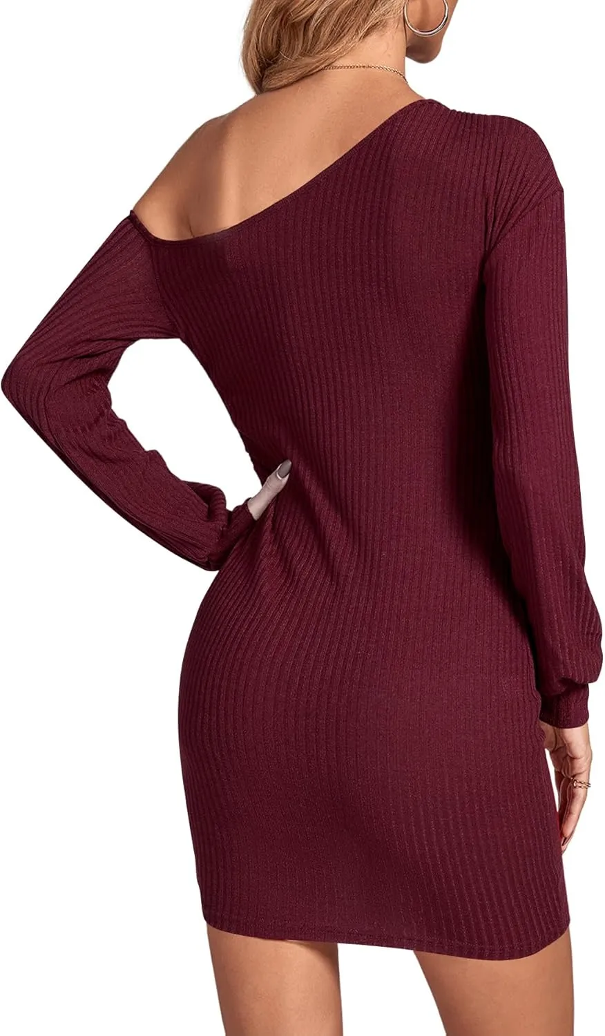 LYANER Women's Sexy One Shoulder Long Sleeve Side Drawstring Bodycon Party Club Mini Dress