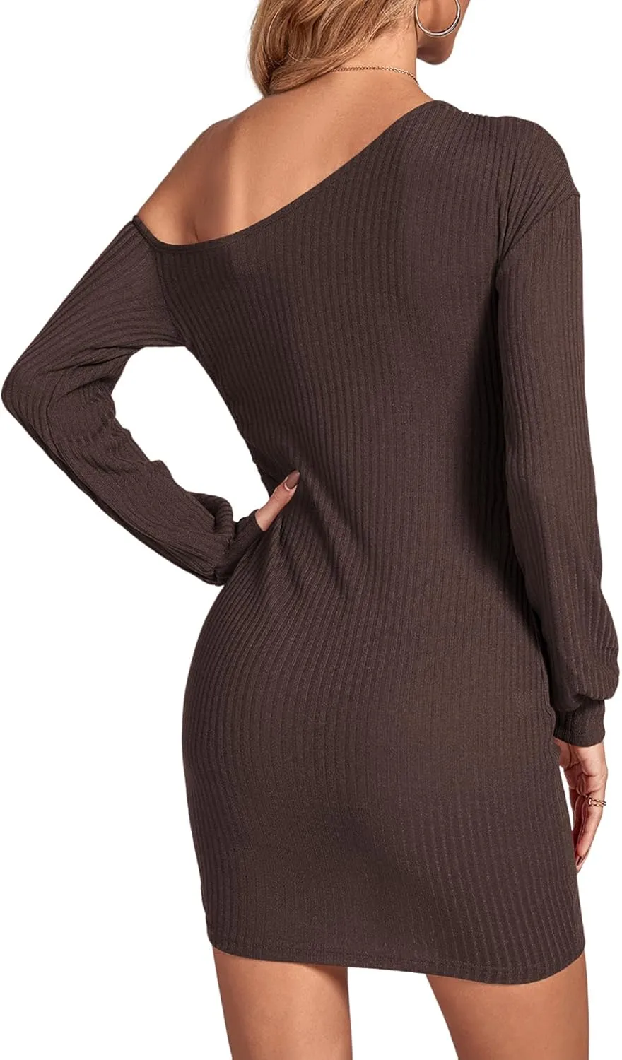 LYANER Women's Sexy One Shoulder Long Sleeve Side Drawstring Bodycon Party Club Mini Dress