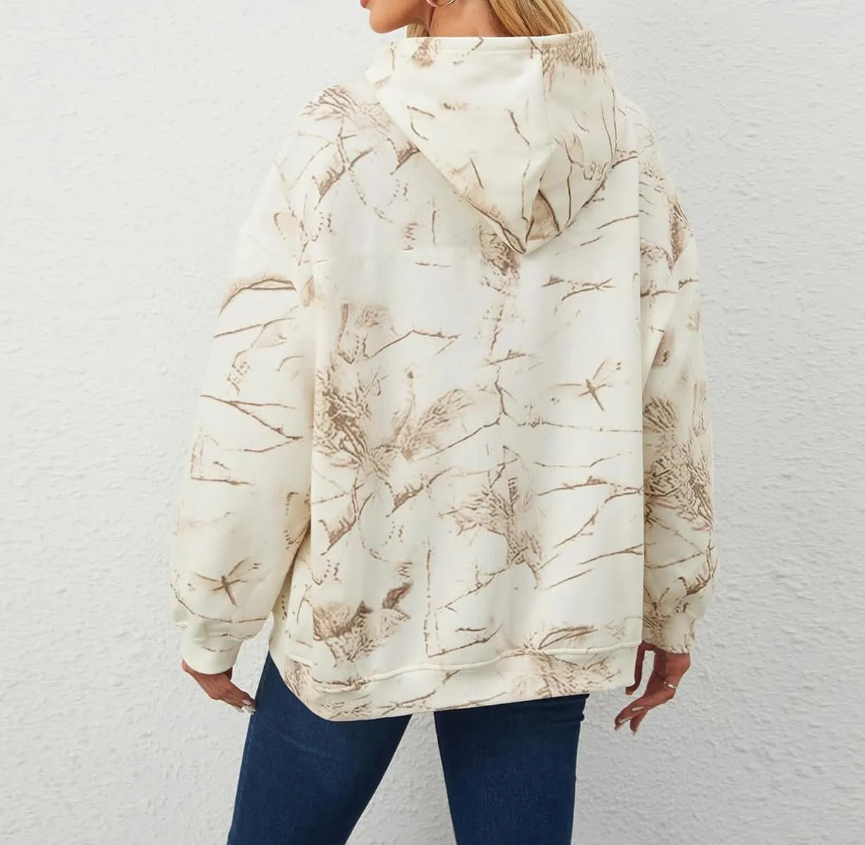 Lynkiss Womens Cotton Fleece Camo Hoodies Maple Leaf Print Oversized Hoodies Sweatshirt Pullover with Pocket