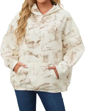 Lynkiss Womens Cotton Fleece Camo Hoodies Maple Leaf Print Oversized Hoodies Sweatshirt Pullover with Pocket