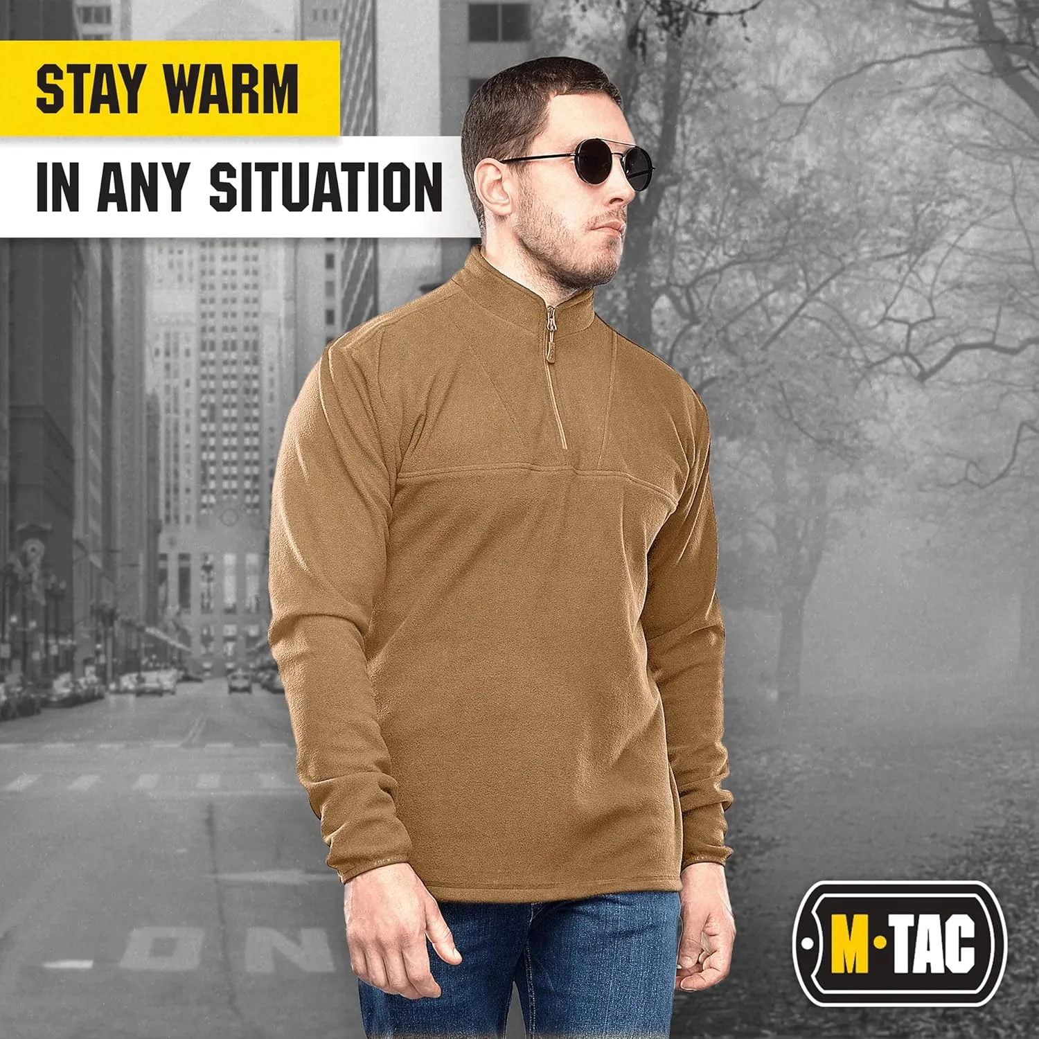 M-Tac Quarter Zip Pullover Men - Fleece Lined Thermal Shirt for Men - Lightweight Tactical Long Sleeve Shirt Top Delta