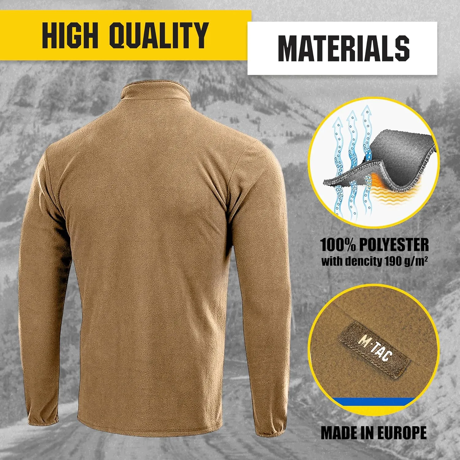 M-Tac Quarter Zip Pullover Men - Fleece Lined Thermal Shirt for Men - Lightweight Tactical Long Sleeve Shirt Top Delta