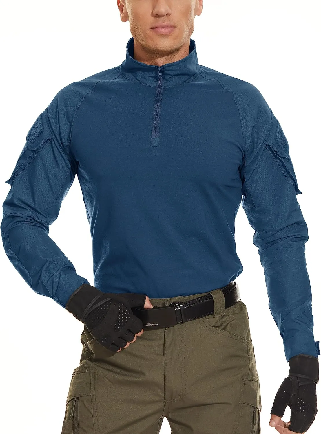 MAGCOMSEN Men's Tactical Military Shirts 1/4 Zip Long Sleeve Shirt with Pockets