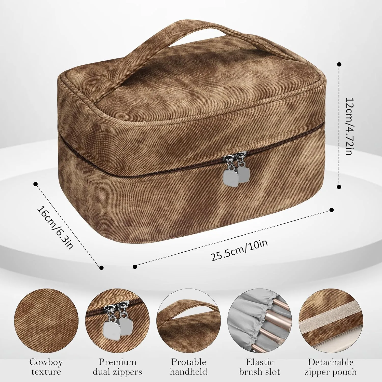 Makeup Bag, Portable Cosmetic Bag, Large Capacity Travel Makeup Case Organizer,Stylish Denim-Look Toiletry Bag for Women Girls With Handle and Removable Pouch