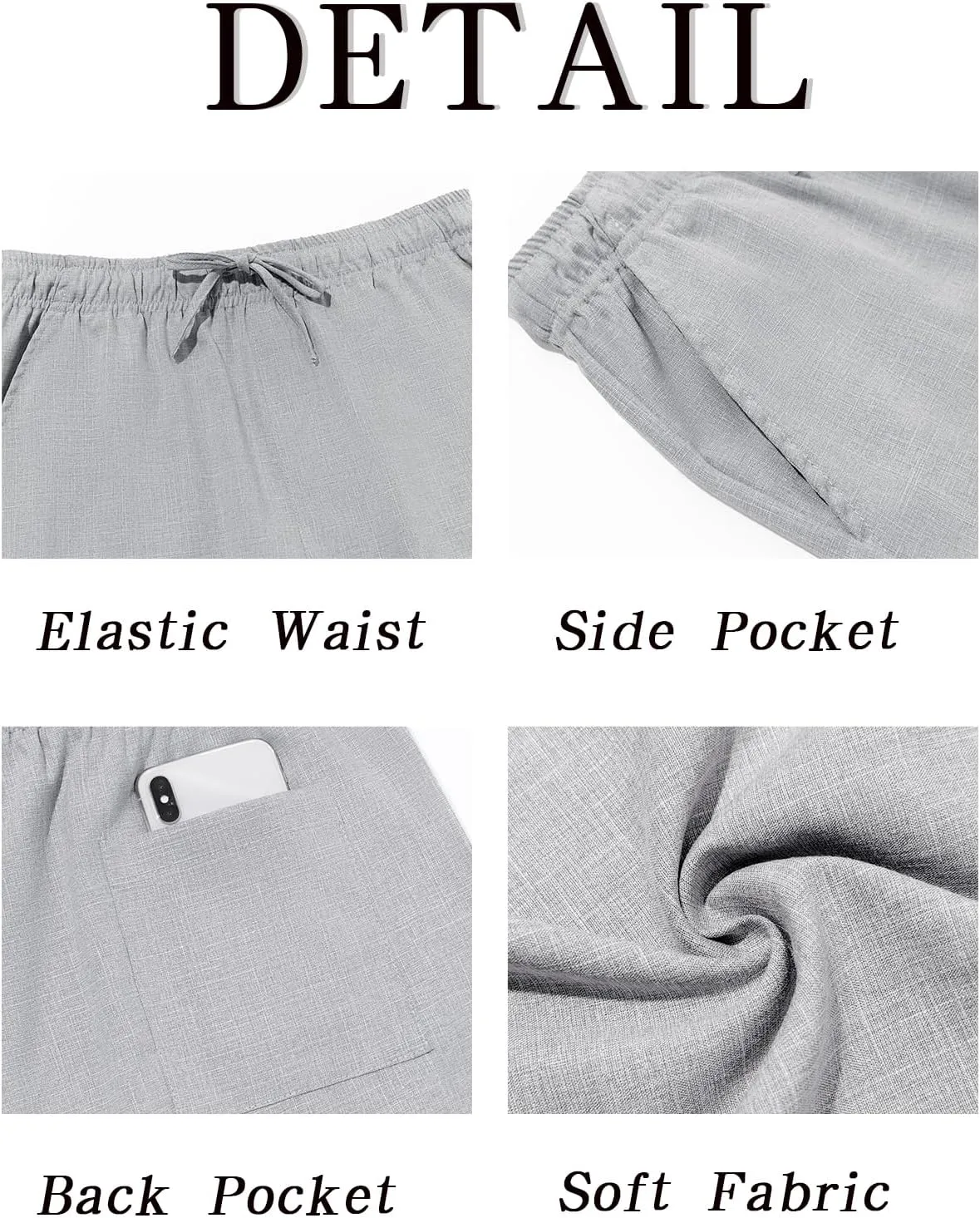 Makkrom Mens Casual Pants Drawstring Elastic Waist Lightweight Linen Pants Loose Fit Summer Beach Yoga Trousers