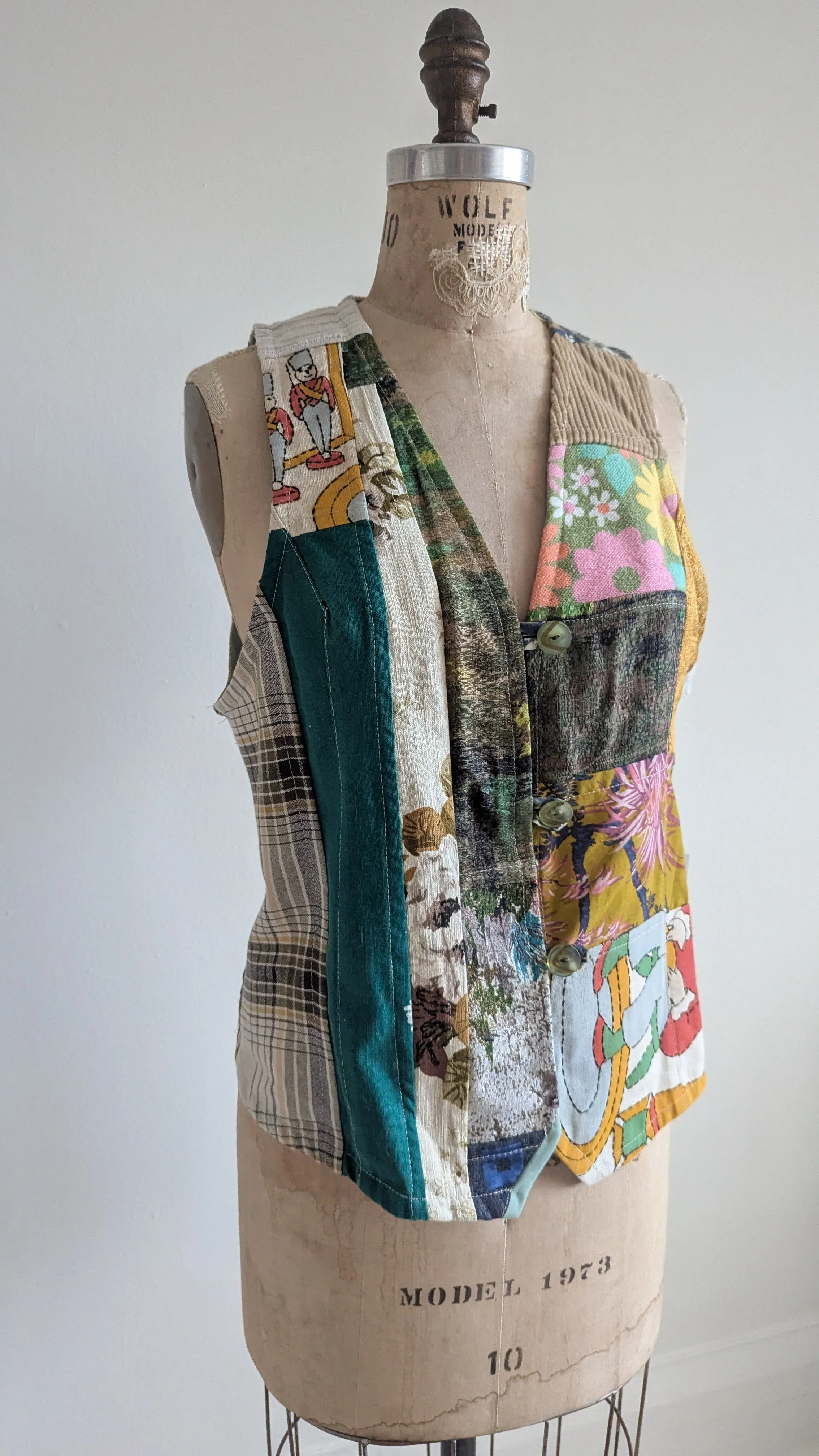 Margo Vest with Patchworked Upcycled & Vintage Textiles S/M #MARGOV6