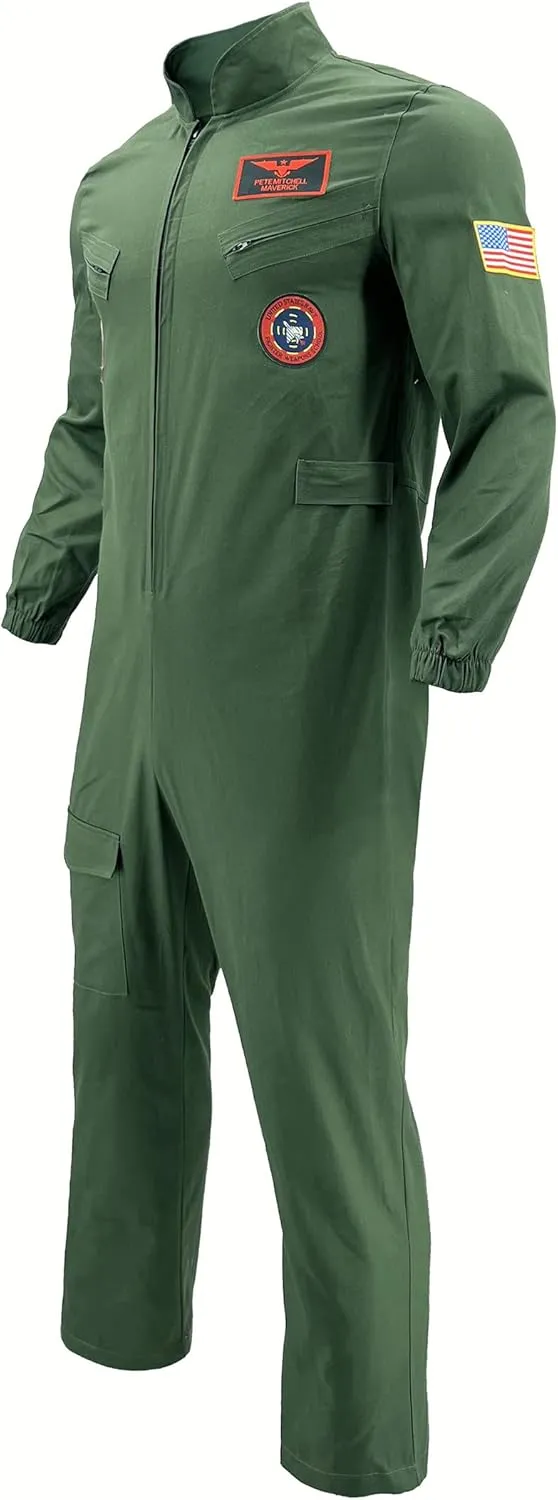 Maverick Flight Pilot Jumpsuit Halloween Cosplay Costume For Adult Mens-M