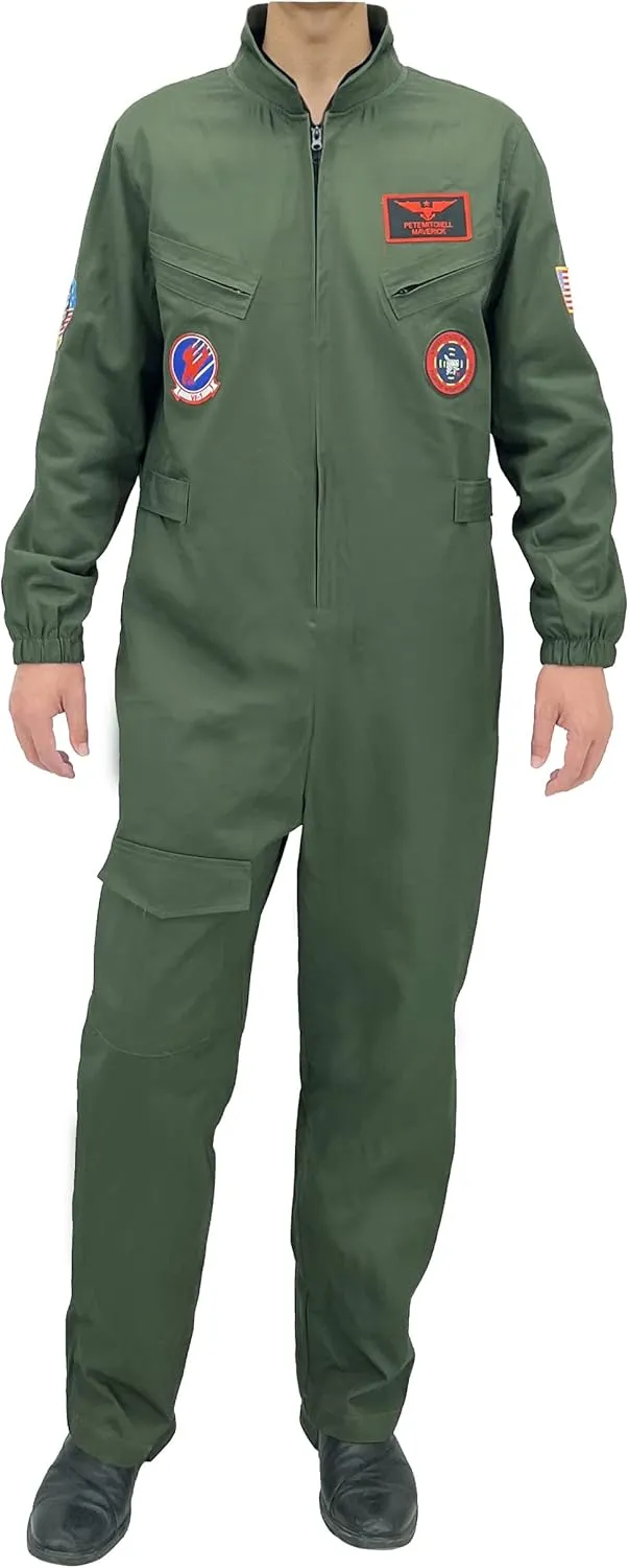 Maverick Flight Pilot Jumpsuit Halloween Cosplay Costume For Adult Mens-M