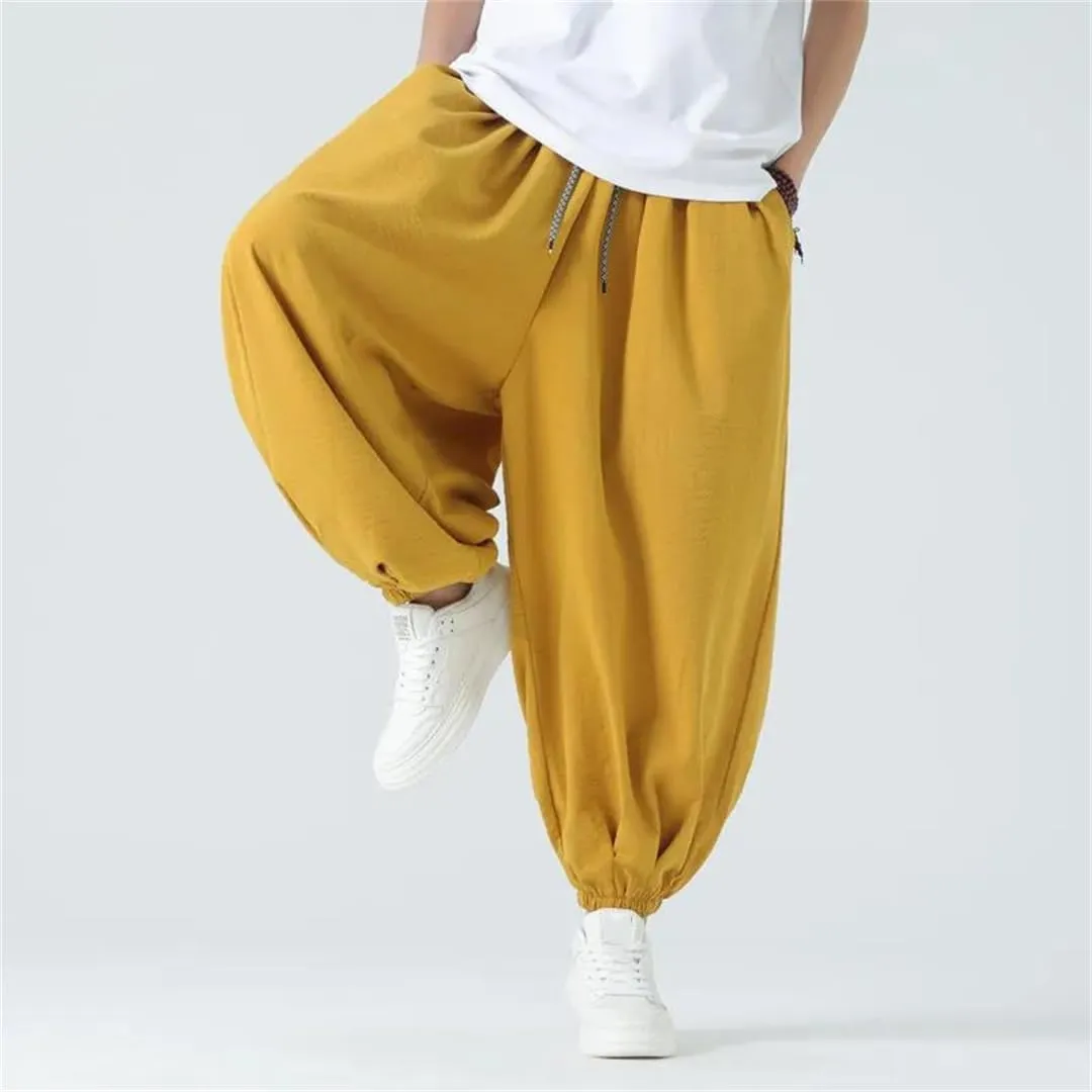 Men Casual Wide Leg Harem Pants Elastic Waist Streetwear Trousers Vintage Harajuku Pants