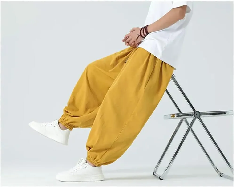 Men Casual Wide Leg Harem Pants Elastic Waist Streetwear Trousers Vintage Harajuku Pants