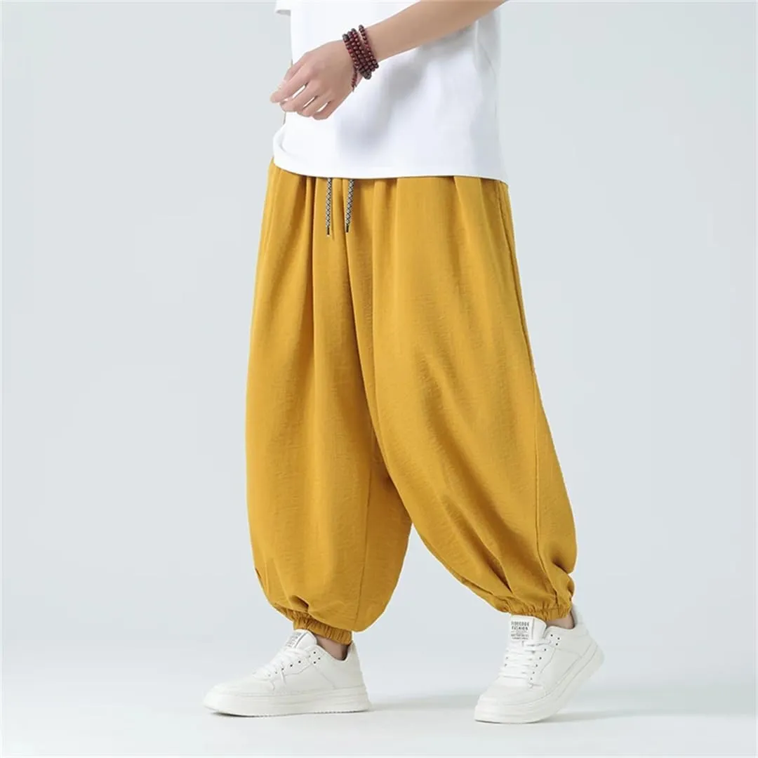 Men Casual Wide Leg Harem Pants Elastic Waist Streetwear Trousers Vintage Harajuku Pants