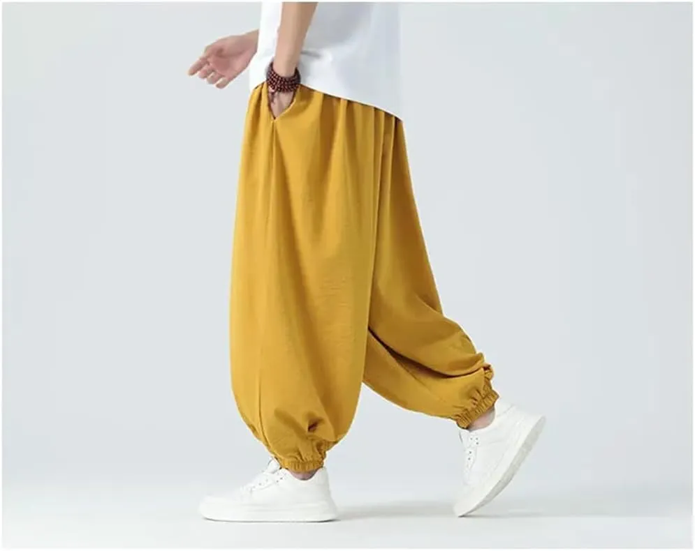 Men Casual Wide Leg Harem Pants Elastic Waist Streetwear Trousers Vintage Harajuku Pants