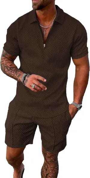 Men Track Suits 2 Piece Set Summer Casual Outfits Fashion Polo Shirts Short Sleeve and Shorts Set Vacation Clothes
