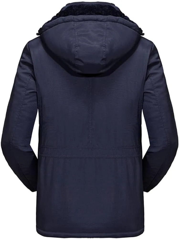 Men Winter Thicken Fleece Jacket Windbreaker Parka Detachable Hood Cotton Padded Coat