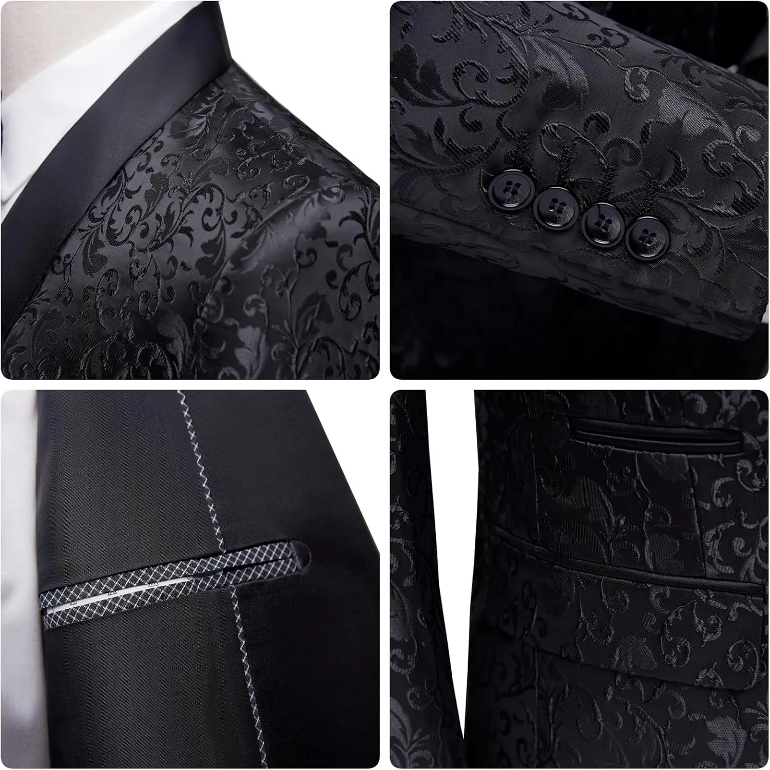 Mens 2 Piece Floral Tuxedo Jacket Paisley Shawl Lapel Suit Blazer Jacket for Dinner,Prom,Wedding