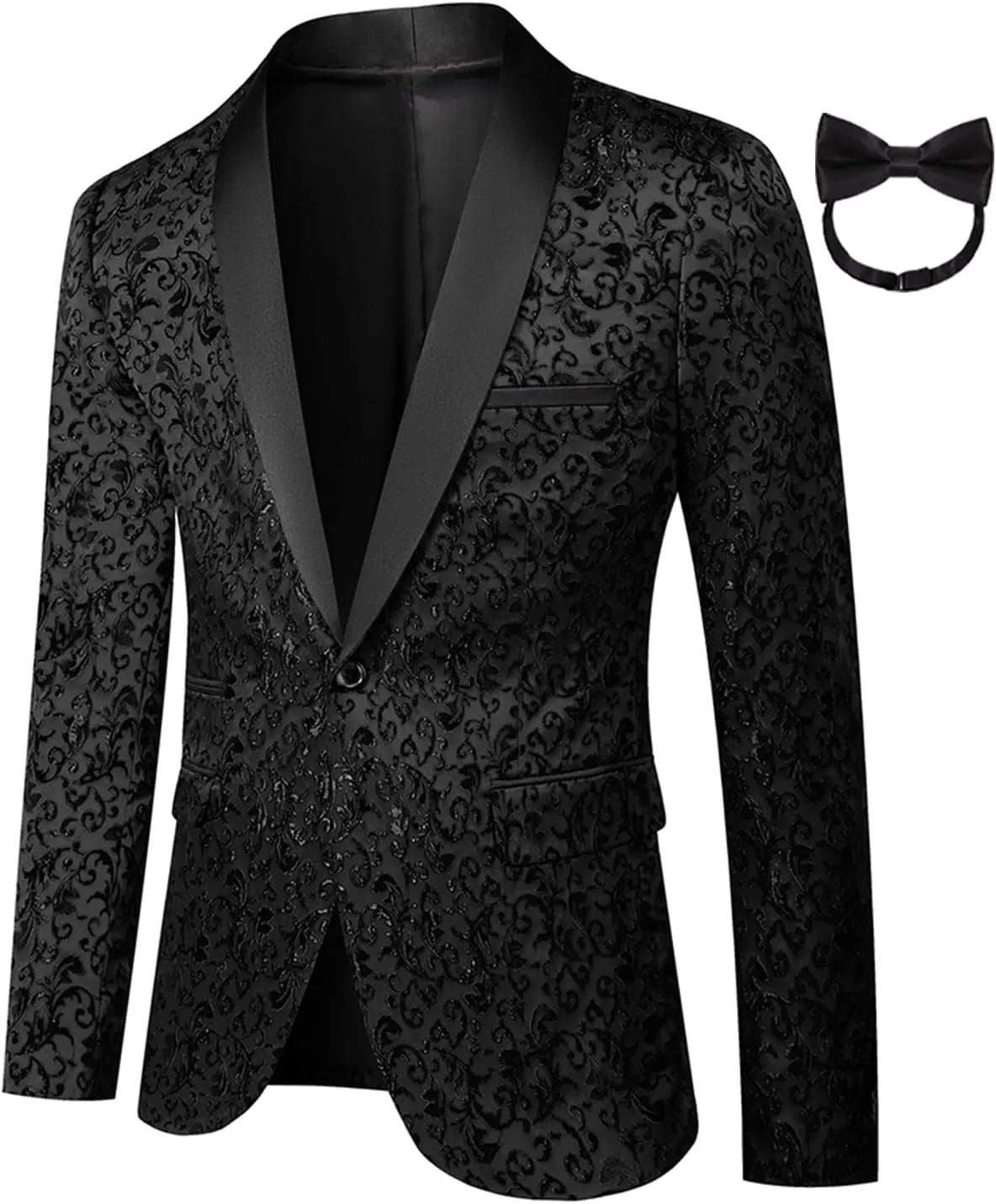 Mens 2 Piece Floral Tuxedo Jacket Paisley Shawl Lapel Suit Blazer Jacket for Dinner,Prom,Wedding