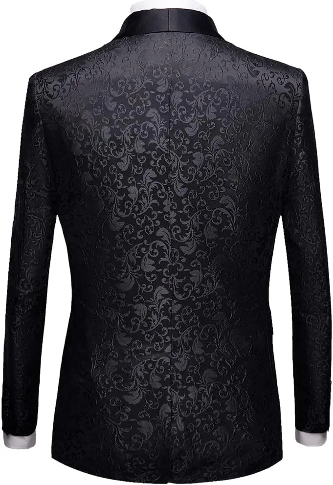 Mens 2 Piece Floral Tuxedo Jacket Paisley Shawl Lapel Suit Blazer Jacket for Dinner,Prom,Wedding