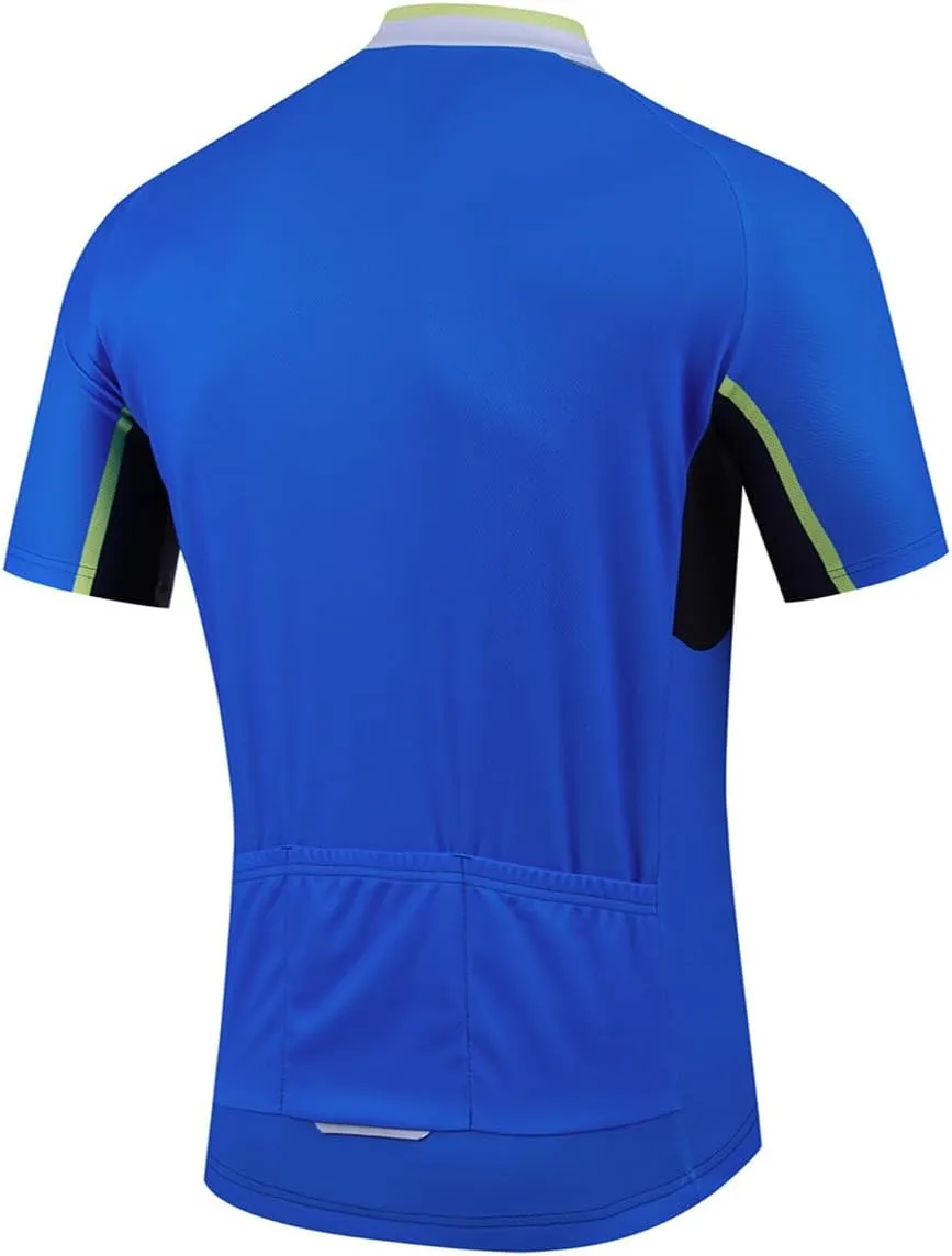 Mens Cycling Jersey 3 Rear Pockets Moisture Wicking Short Sleeve Quick Dry Reflective Biking Shirts