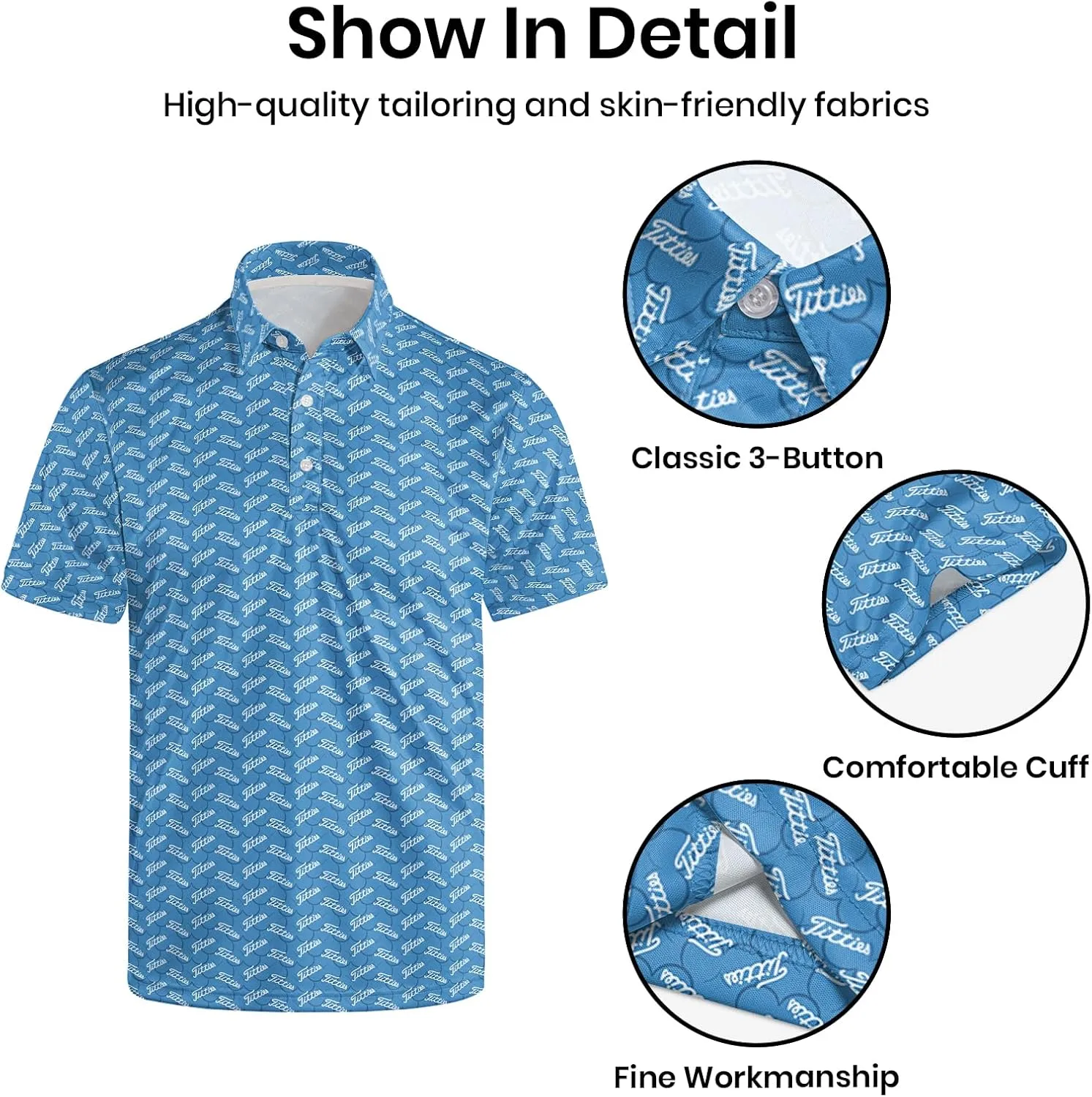 Men's Funny Golf Polo Shirts Quick-Dry Moisture Wicking Humorous Print Short Sleeve Shirt for Golf, Work & Summer