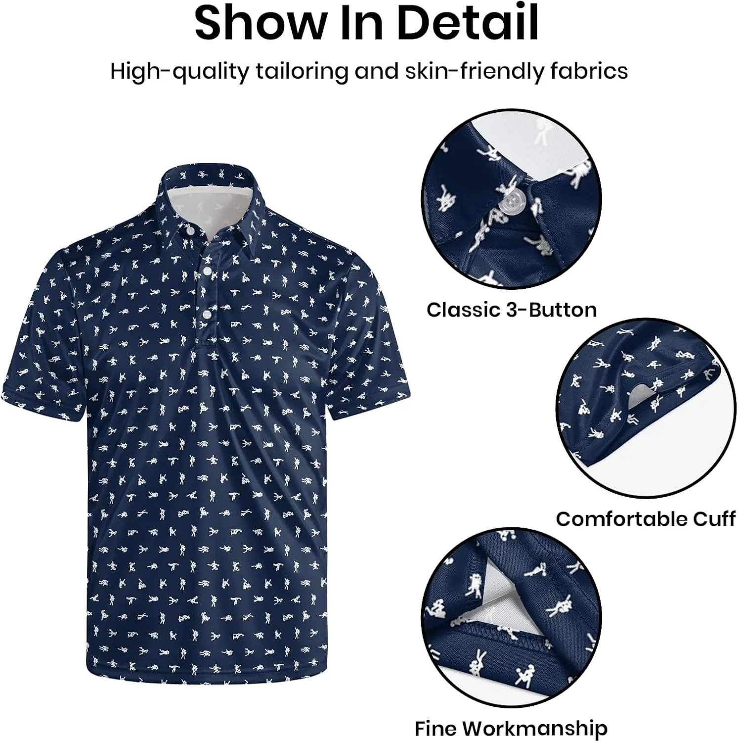 Men's Funny Golf Polo Shirts Quick-Dry Moisture Wicking Humorous Print Short Sleeve Shirt for Golf, Work & Summer