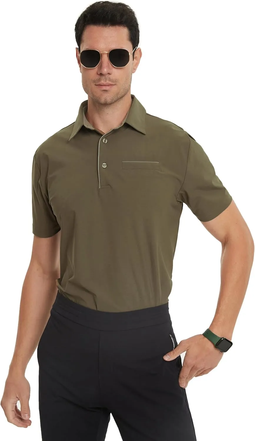 Mens Golf Shirt Short Sleeve Dry Fit Performance Moisture Wicking Rib Collared Golf Polo Shirts for Men