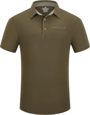 Mens Golf Shirt Short Sleeve Dry Fit Performance Moisture Wicking Rib Collared Golf Polo Shirts for Men