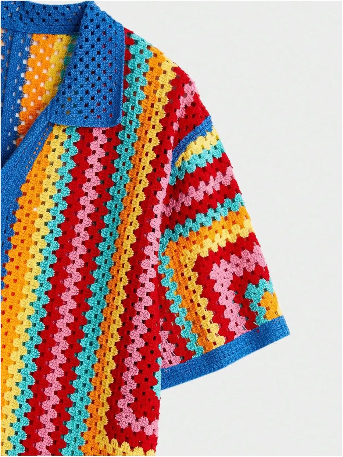 Men's Knitted Shirt Summer Vintage Striped Short Sleeve Casual Button Down Shirts Sweater