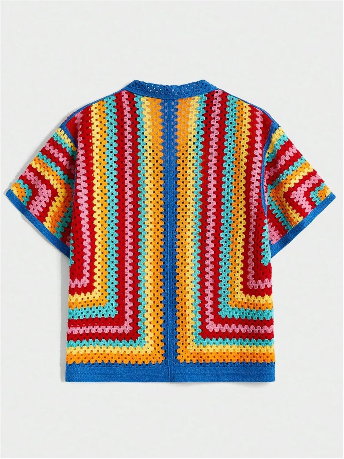 Men's Knitted Shirt Summer Vintage Striped Short Sleeve Casual Button Down Shirts Sweater