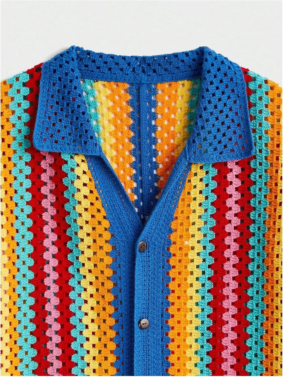 Men's Knitted Shirt Summer Vintage Striped Short Sleeve Casual Button Down Shirts Sweater