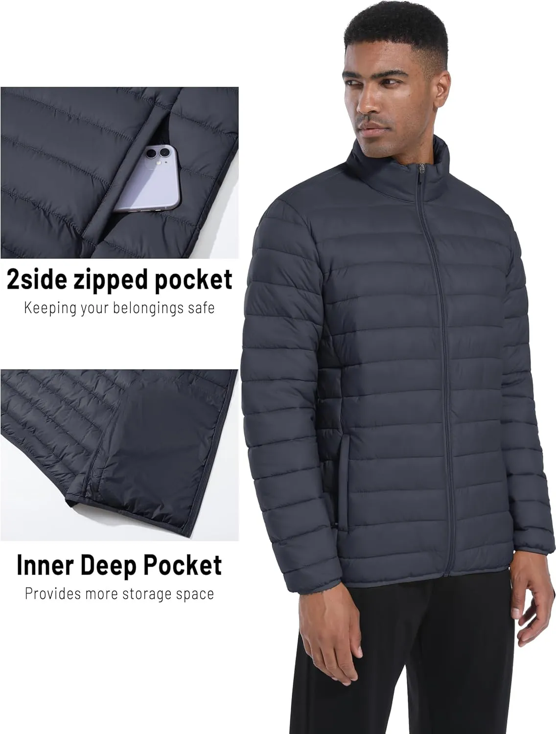 Mens Lightweight Puffer Jackets Warm Puffy Winter Down Jacket Windproof Water Repellent Quilted Coat