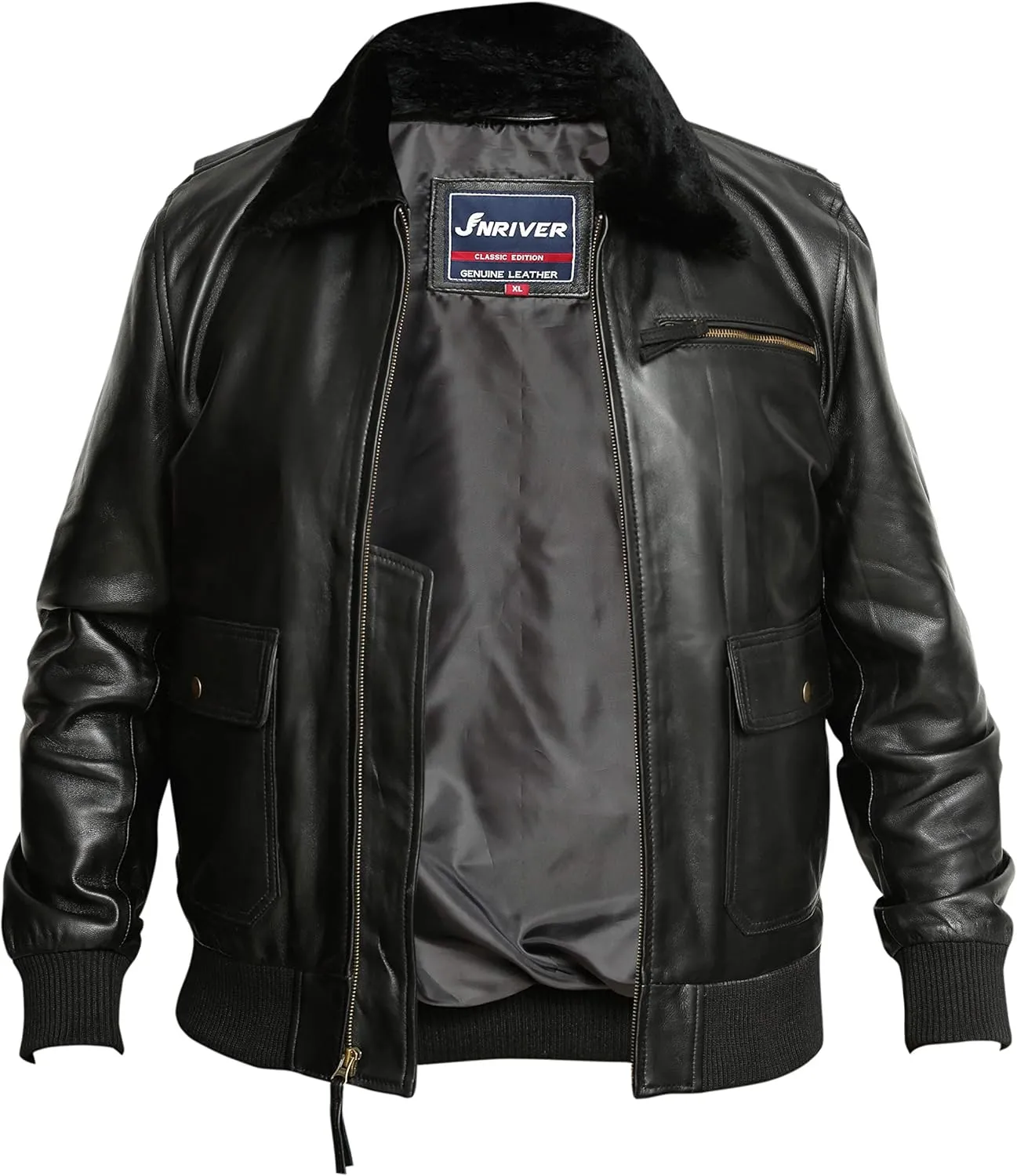 Men's Navy G-1 Distressed Leather Flight Bomber Jacket
