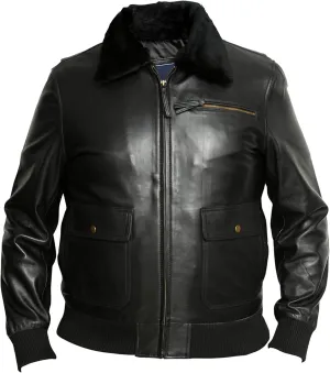 Men's Navy G-1 Distressed Leather Flight Bomber Jacket