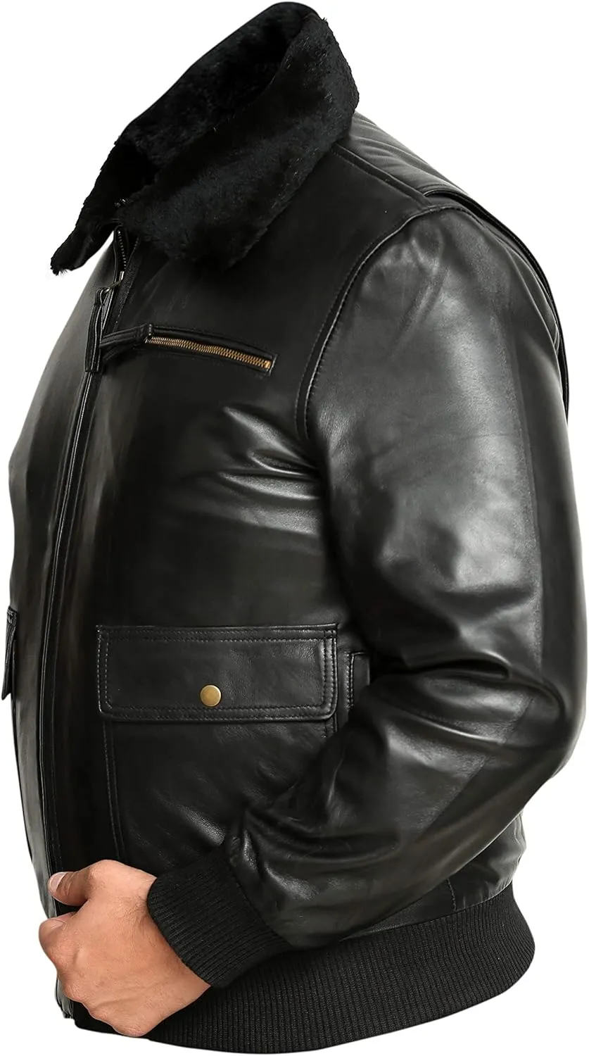 Men's Navy G-1 Distressed Leather Flight Bomber Jacket